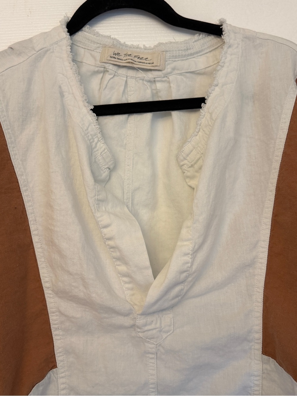 We the free Boho Colorblock Peasant Blouse in White, Olive & Rust - Picture 6 of 6